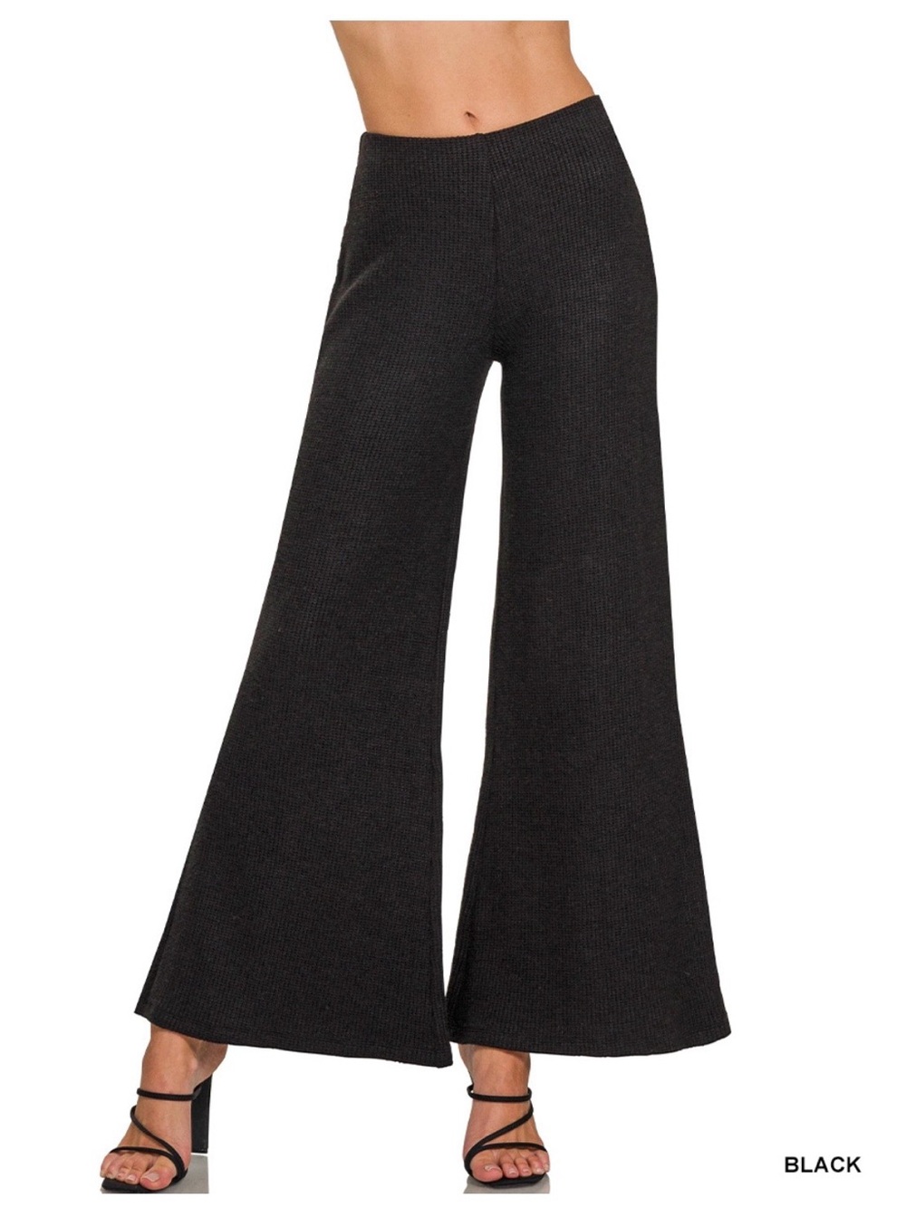 Zenana gauze Wide-Leg Knit Pants - Black